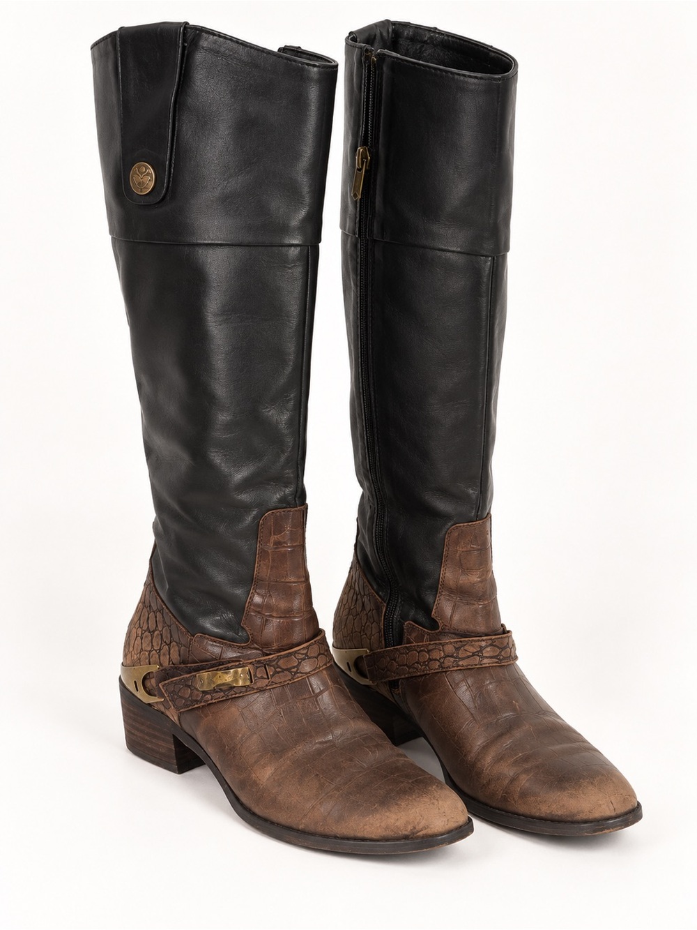 Sam Edelman Black Brown Two Tone Knee High Leather Boots Size 6M EU 36